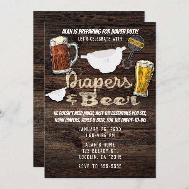 Diapers & Beer Party Man Men Daddy to Be Shower Invitation (Front/Back)