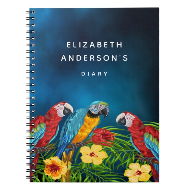 Diary blue sky parrots red name notebook (Front)