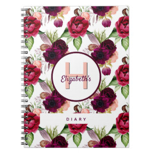 Diary flowers burgundy monogram notebook