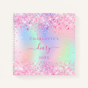 Diary pink glitter holographic name notebook