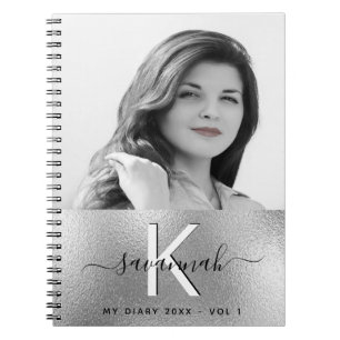 Diary silver custom photo script monogram notebook