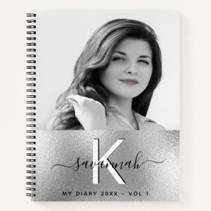Diary silver custom photo script monogram notebook