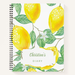 Diary watercolored lemons yellow green notebook