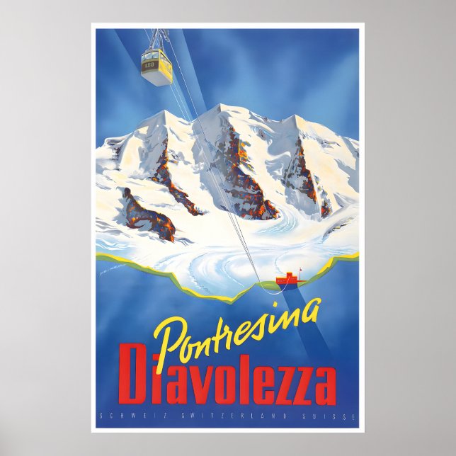 Diavolezza Ski Poster Switzerland Art Pontresina (Front)