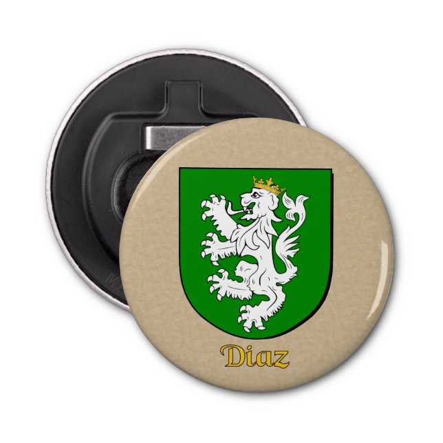 Diaz Heraldic Arms on Parchment Style Back Bottle Opener (Front)