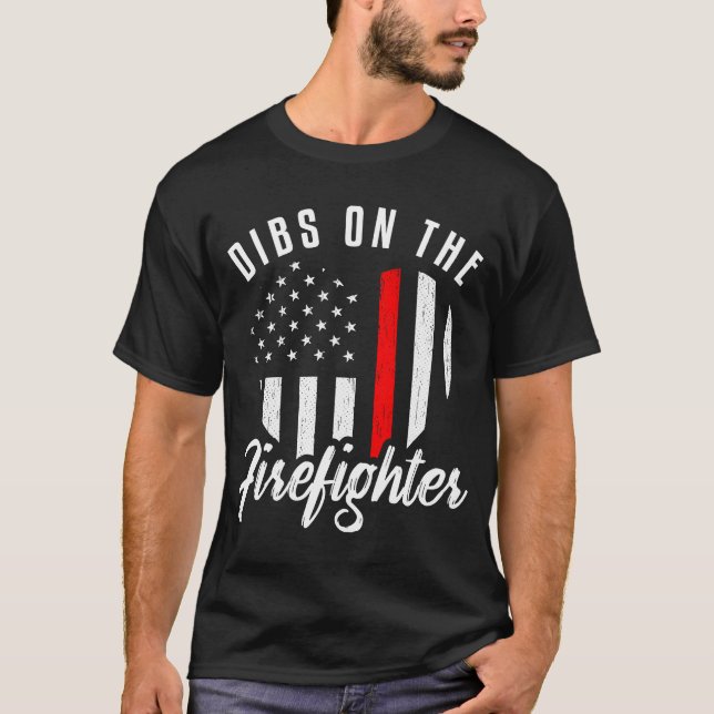 Dibs On The Firefighter  Wife Girlfriend Thin Red  T-Shirt (Front)