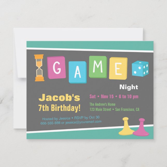 Dice Board Game Night Birthday Party Invitations (Front)