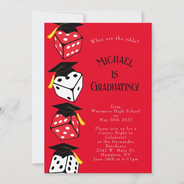 Dice Casino Gambling Graduation Party Invitation (Front)