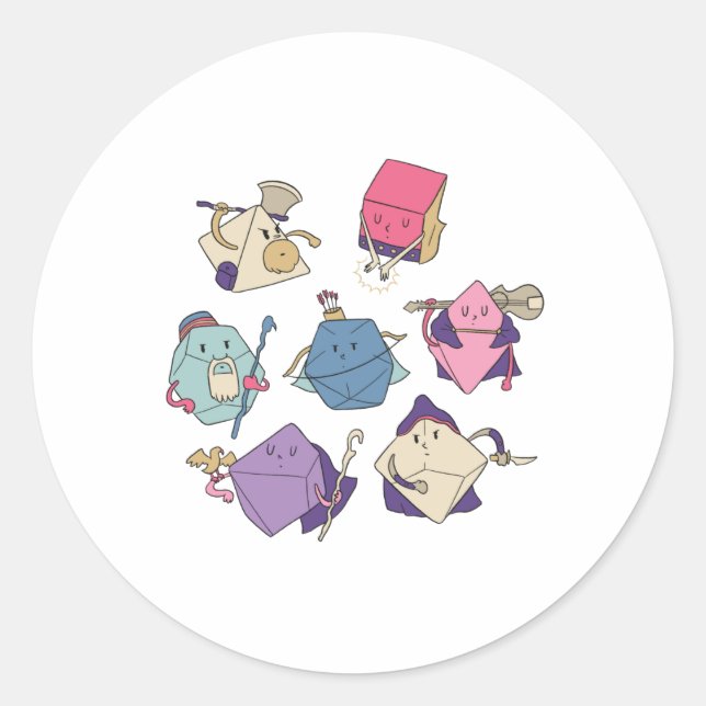 Dice characters classic round sticker (Front)