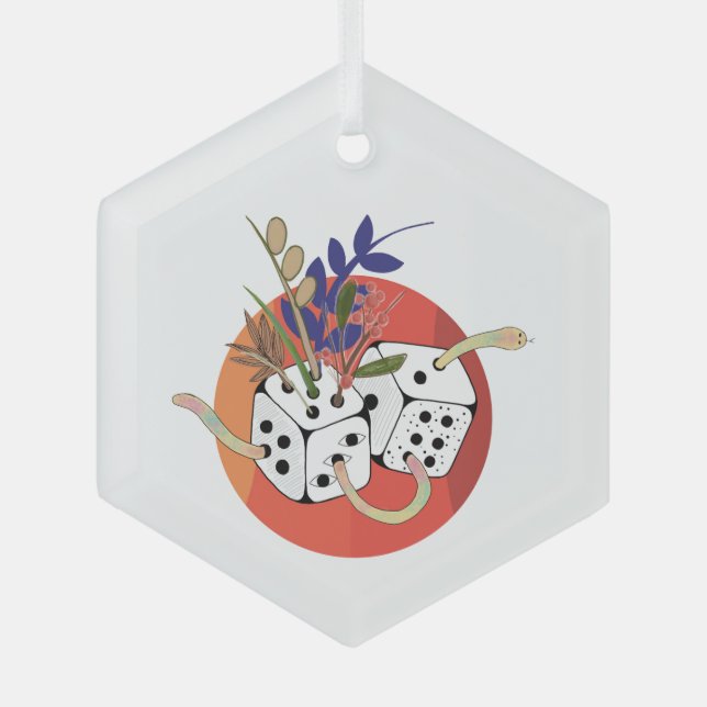 Dice in Parallel Universe Glass Tree Decoration (Front)