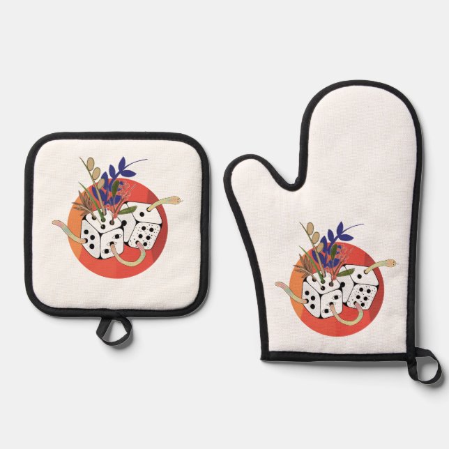 Dice in Parallel Universe Oven Mitt & Pot Holder Set (Front)