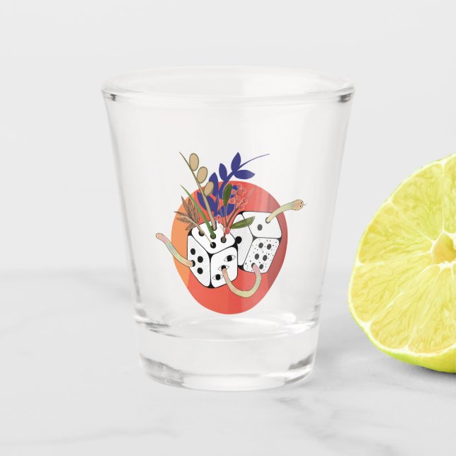 Dice in Parallel Universe Shot Glass (Front)