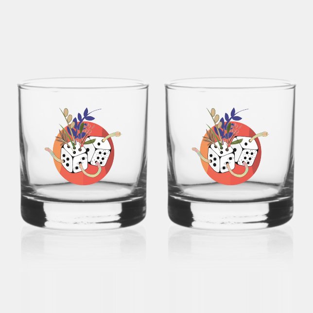 Dice in Parallel Universe Whiskey Glass (Front)
