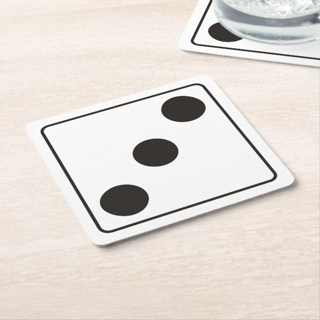 DICE numbers of pips 3 + your backgr. Square Paper Coaster (Angled)
