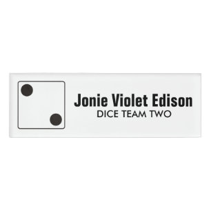DICE numbers of pips black 2 + your backgr. & idea Name Tag