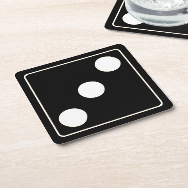 DICE numbers of pips white 3 + your backgr. Square Paper Coaster (Angled)