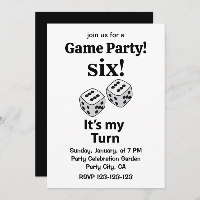 Dice Rolling Six It's My Turn Roll Dice Invitation (Front/Back)