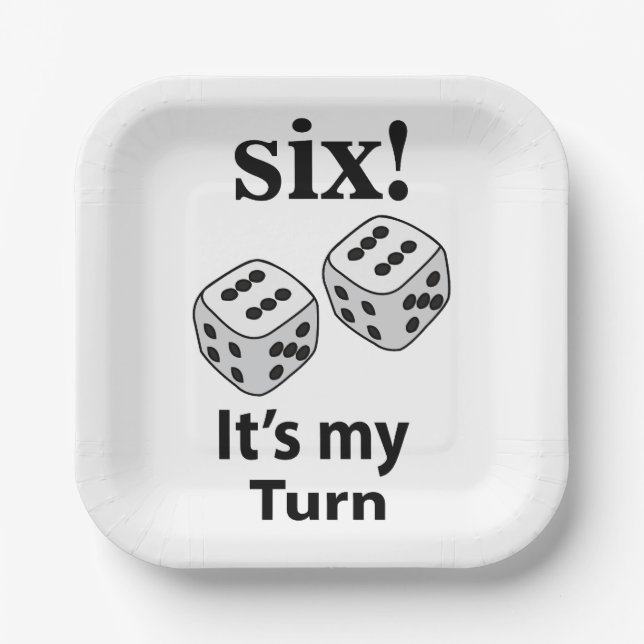 Dice Rolling Six It's My Turn Roll Dice Party Paper Plate (Front)