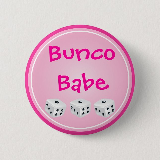dice with pink circle customisable 6 cm round badge (Front)