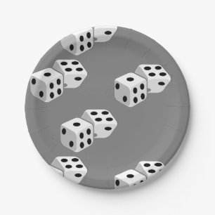 Dices on grey pattern paper plate