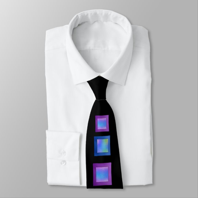 Dichroic Iridescent Fused Glass Look Black Modern Tie (Tied)