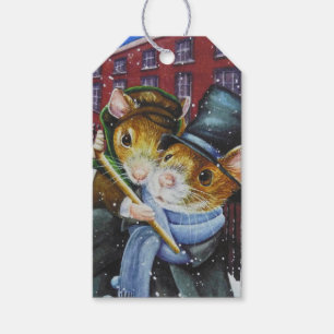 Dickens Christmas Carol Mice Watercolor Art Gift Tags