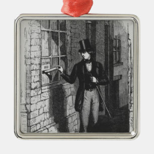 Dickens placing his first literary metal tree decoration