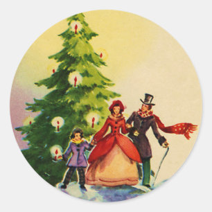 Dickens style Christmas illustration Classic Round Sticker
