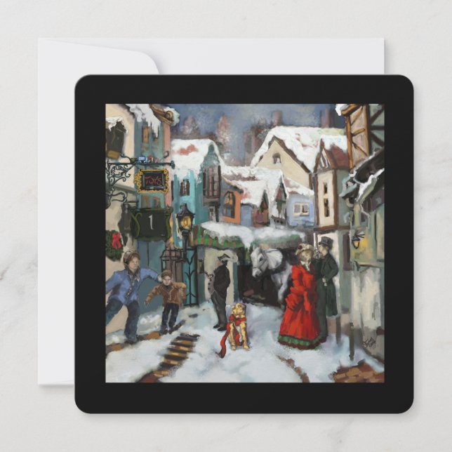 Dickensian Christmas Carol Village Scene Personal Holiday Card (Front)
