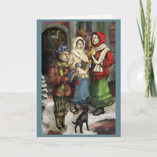 Dickensian Christmas Carolers Painting Personalize Holiday Card (Front)