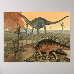 Dicraeosaurus and kentrosaurus dinosaurs poster
