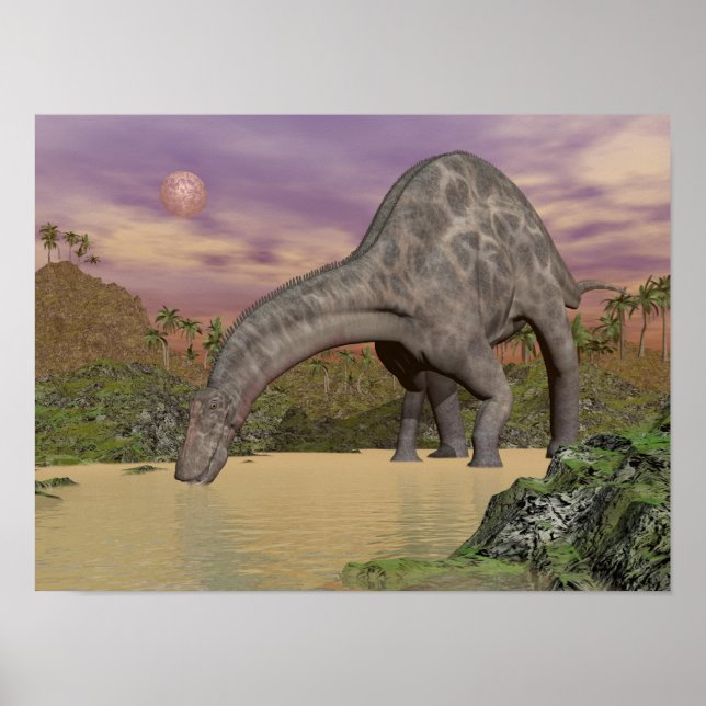 Dicraeosaurus dinosaur drinking - 3D render Poster (Front)