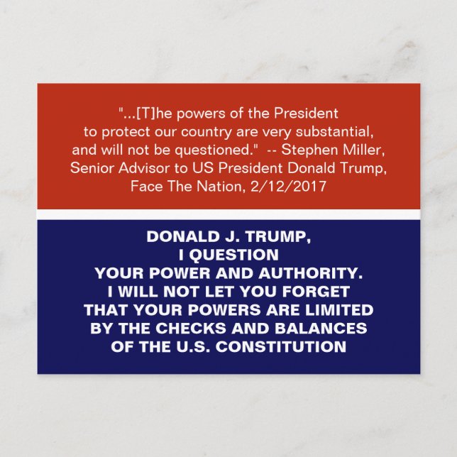 Dictator Anti-Trump Checks and Balances Resist Postcard (Front)