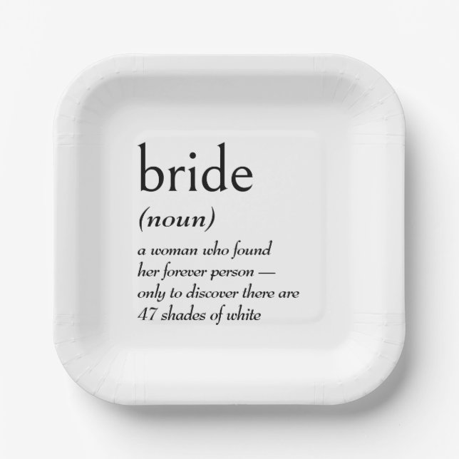 Dictionary Definition for BRIDE Paper Plate (Front)