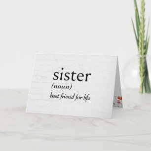 Dictionary Definition For SISTER Birthday Card