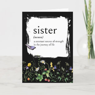 Dictionary Definition For SISTER With Wildflowers Card