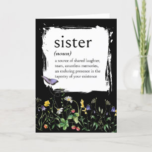 Dictionary Definition For SISTER With Wildflowers Card