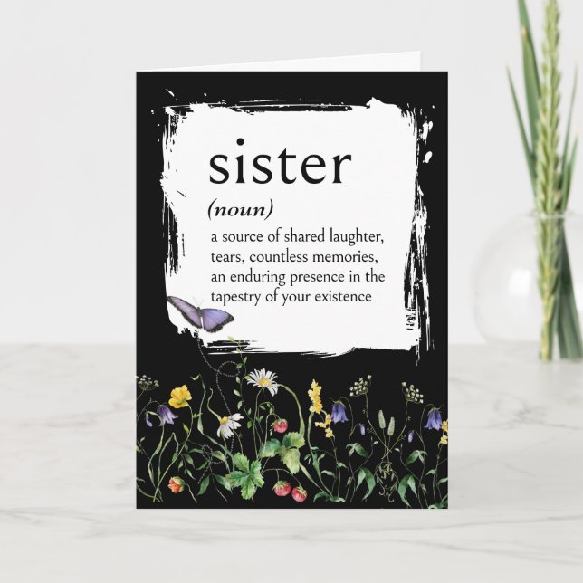 Dictionary Definition For SISTER With Wildflowers Card (Front)