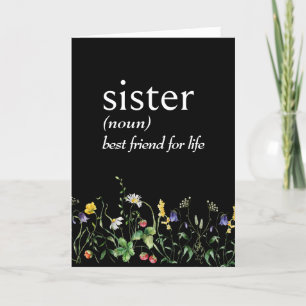 Dictionary Definition of SISTER With Wildflowers Card