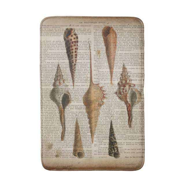 dictionary print french botanical beach seashells bath mat (Front Vertical)