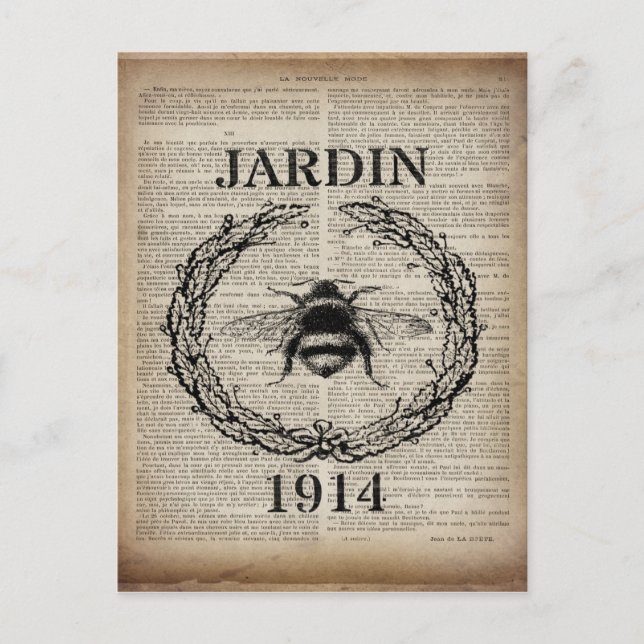 dictionary print french country vintage bee postcard (Front)