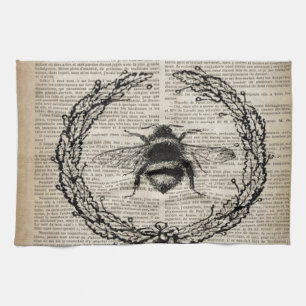 dictionary print french country vintage bee tea towel