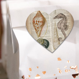 dictionary print french country vintage seashell heart sticker