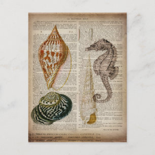 dictionary print french country vintage seashell postcard