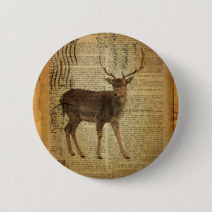 Dictionary print outdoorsman whitetail buck Deer 6 Cm Round Badge