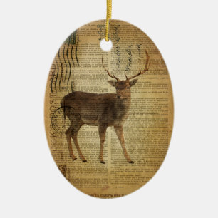 Dictionary print outdoorsman whitetail buck Deer Ceramic Tree Decoration