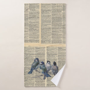 Dictionary print with birds pet bath towel