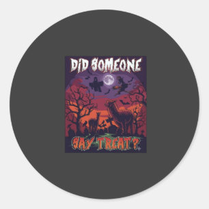 Did Someone Say Treat Halloween Alpaca Witch Moon Classic Round Sticker