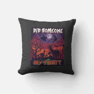 Did Someone Say Treat Halloween Alpaca Witch Moon Cushion