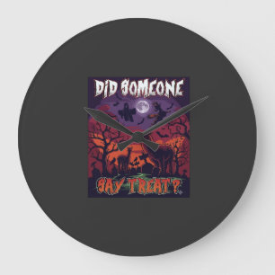 Did Someone Say Treat Halloween Alpaca Witch Moon Large Clock